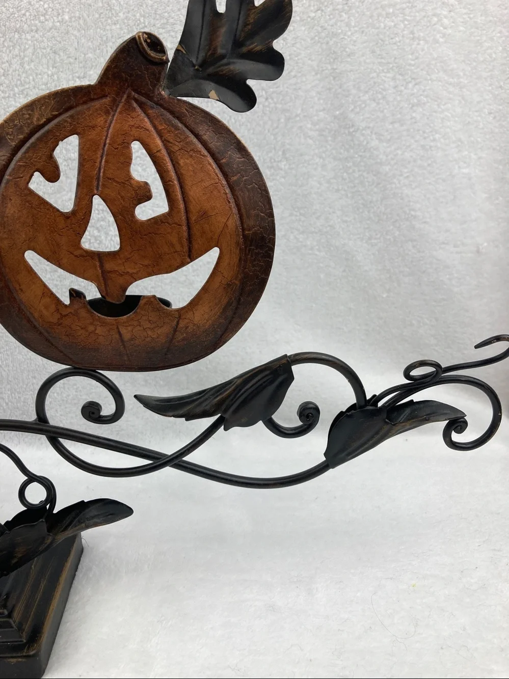Decorative Rustic Halloween Metal Jack-O-Lantern Tea Light Holder 22”